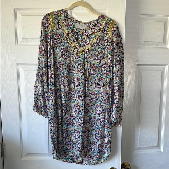 Zadig Voltaire Size S 100% Silk Tie Dye Print Dress Tunic Sequin Lightweight - Picture 1 of 9